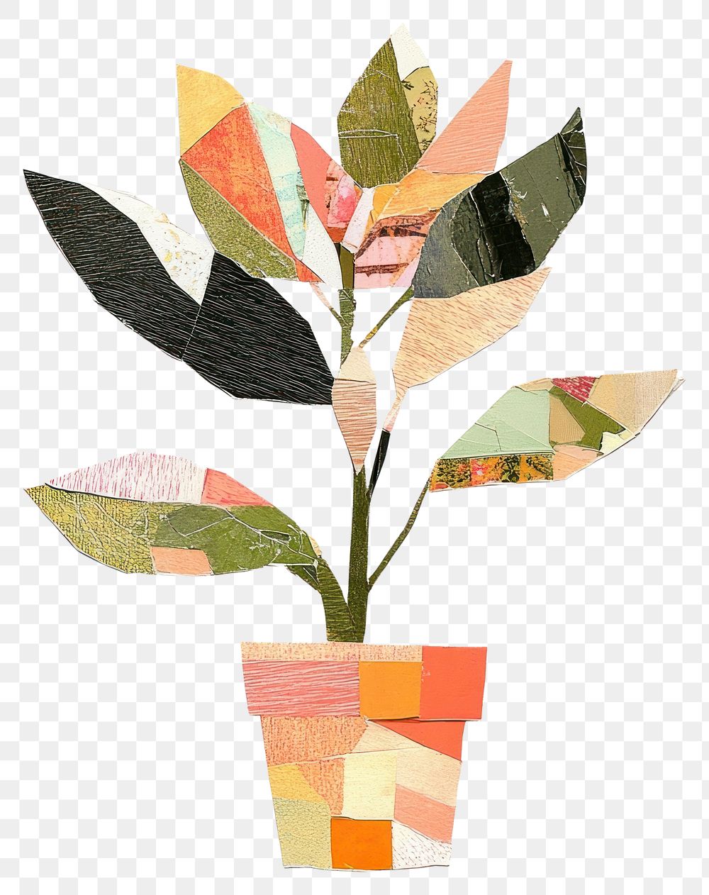 PNG Green potted plant collage leaves leaf.