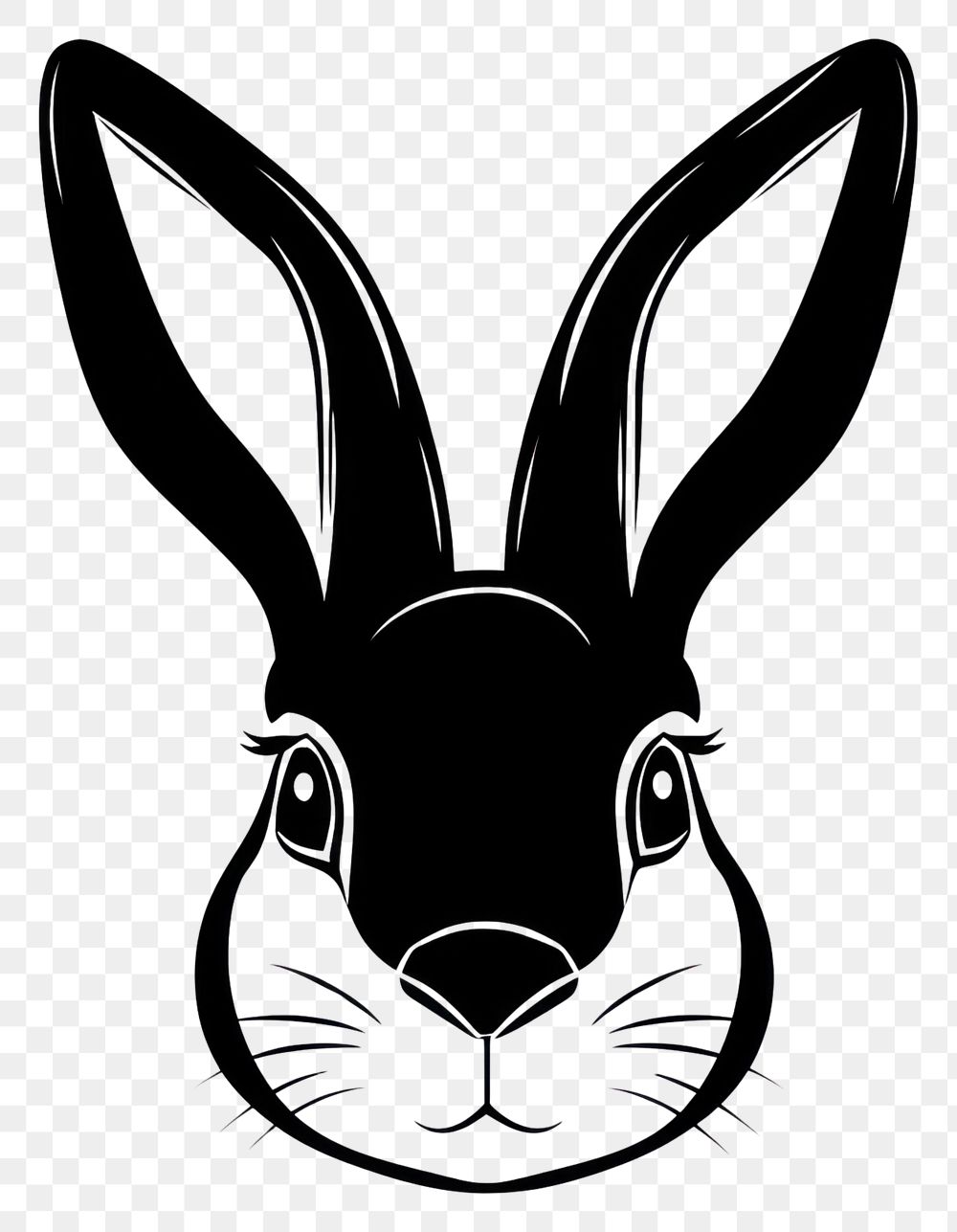 PNG Folded ear rabbit face illustration animal black.