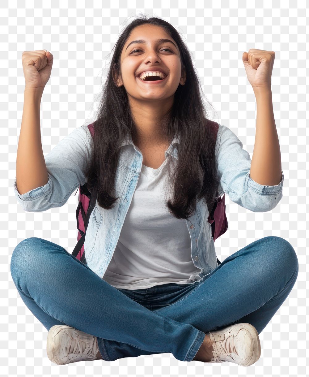 PNG Indian student woman sitting happy background female.