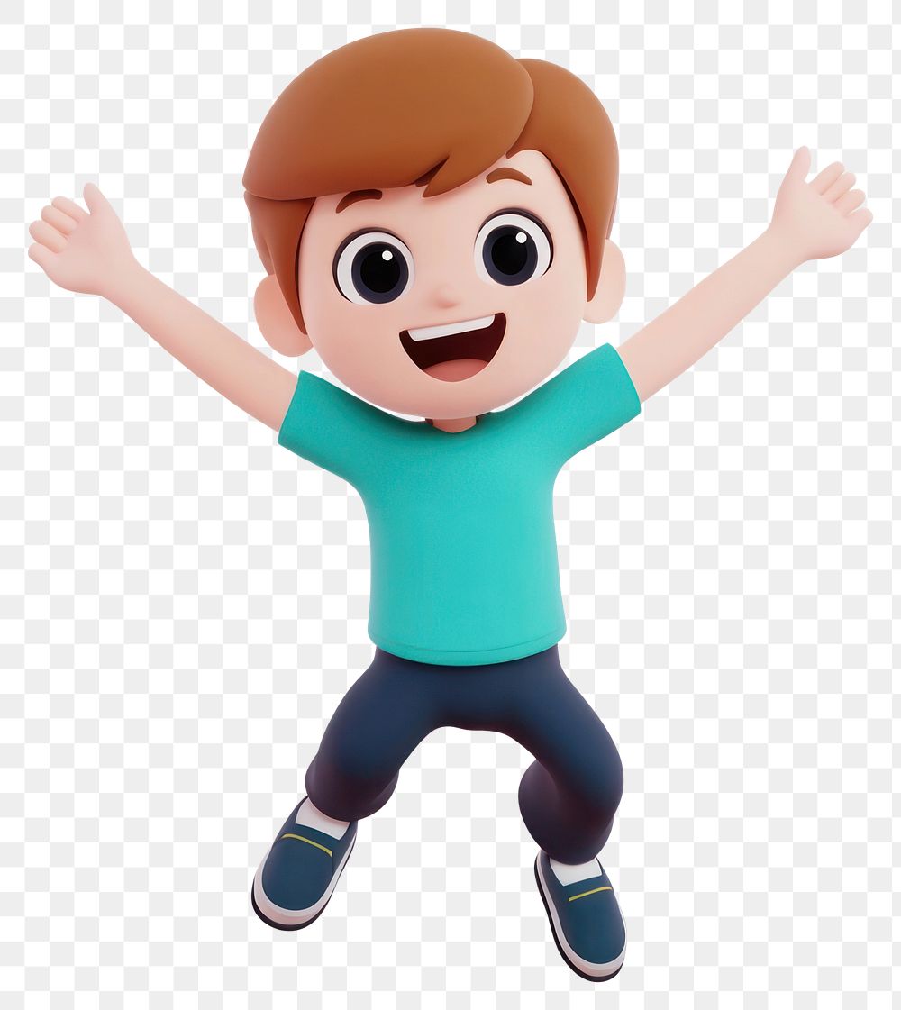 PNG Cute boy Jumping with both hands in the air cartoon illustration jumping.