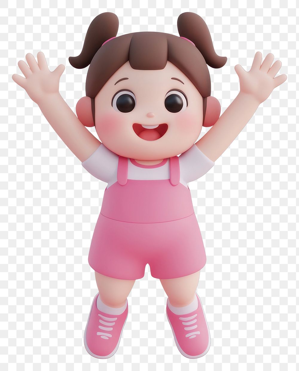 PNG Cute chubby girl Jumping with both hands in the air illustration cartoon expression.