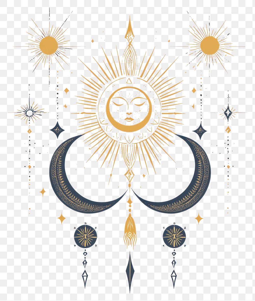 PNG Vector outline sun moon illustration elegant gold.