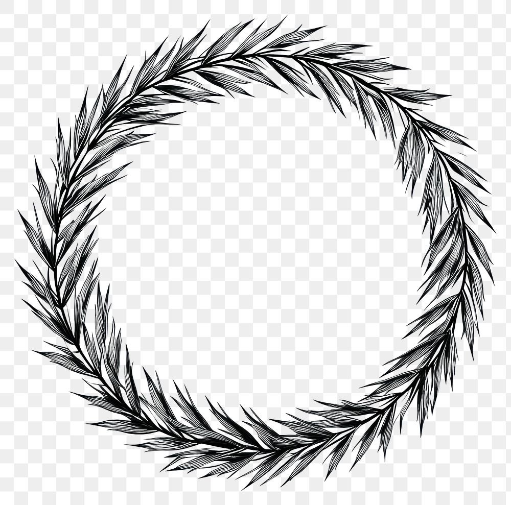 PNG Long willow leaf wreath illustration black white.