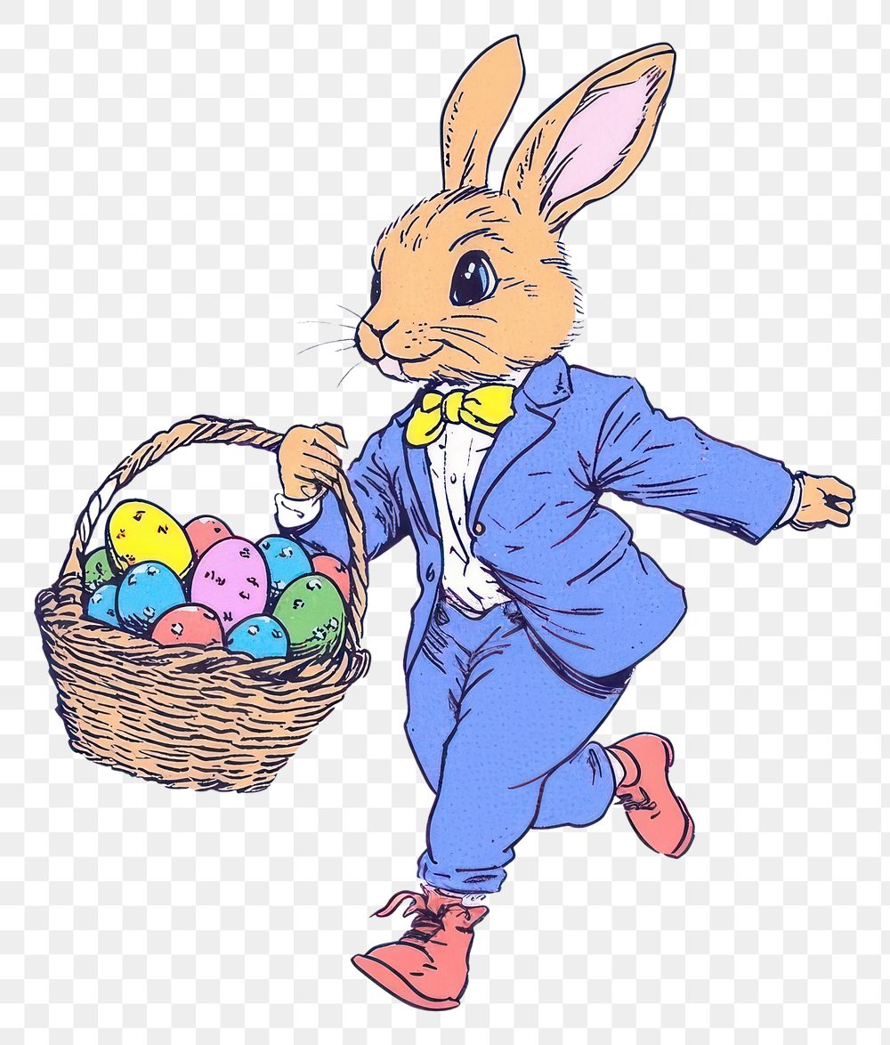 PNG Rabbit easter in suit basket illustration colorful.