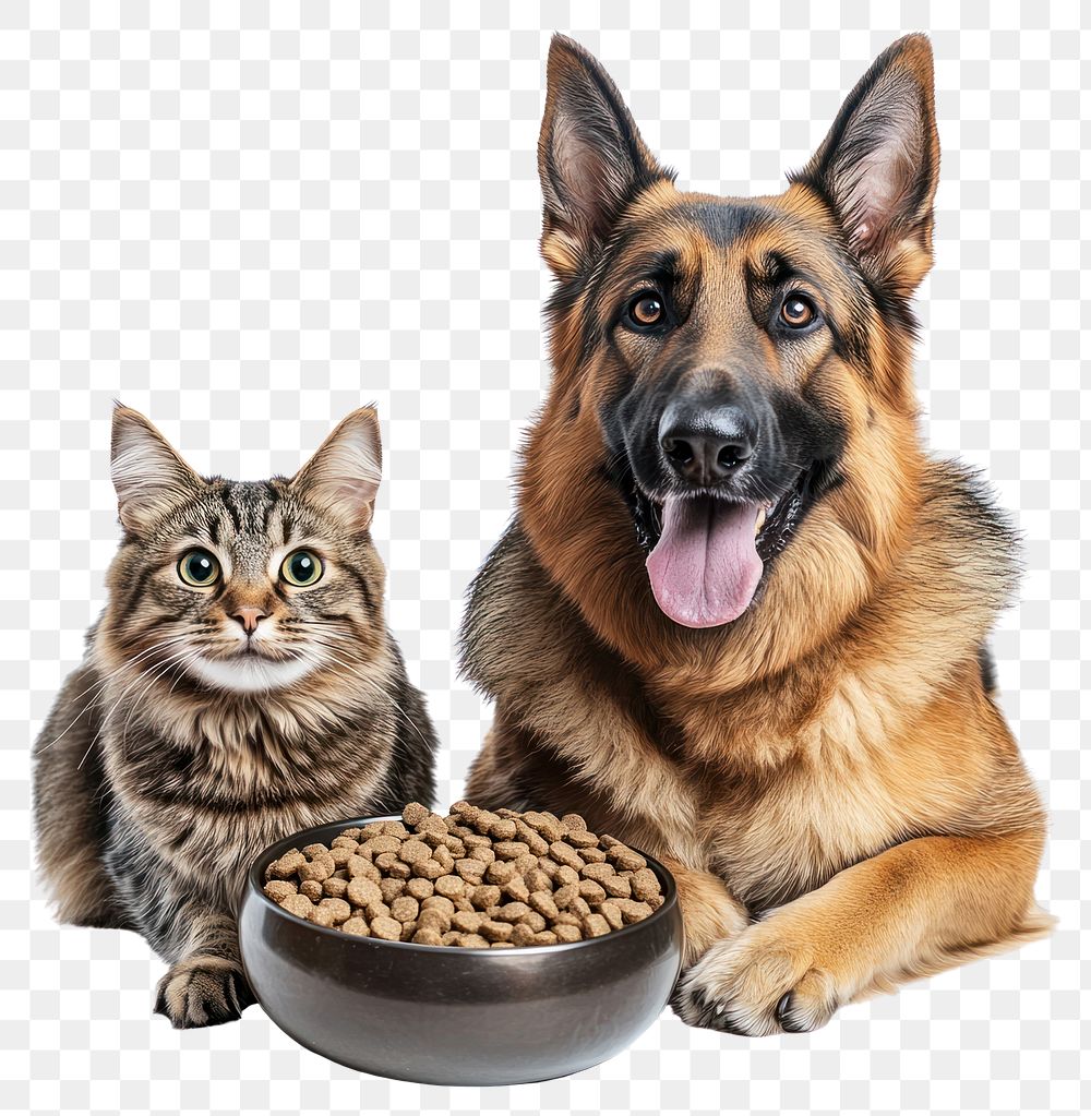 PNG German Shepherd Dog and a cat bowl dog pet.