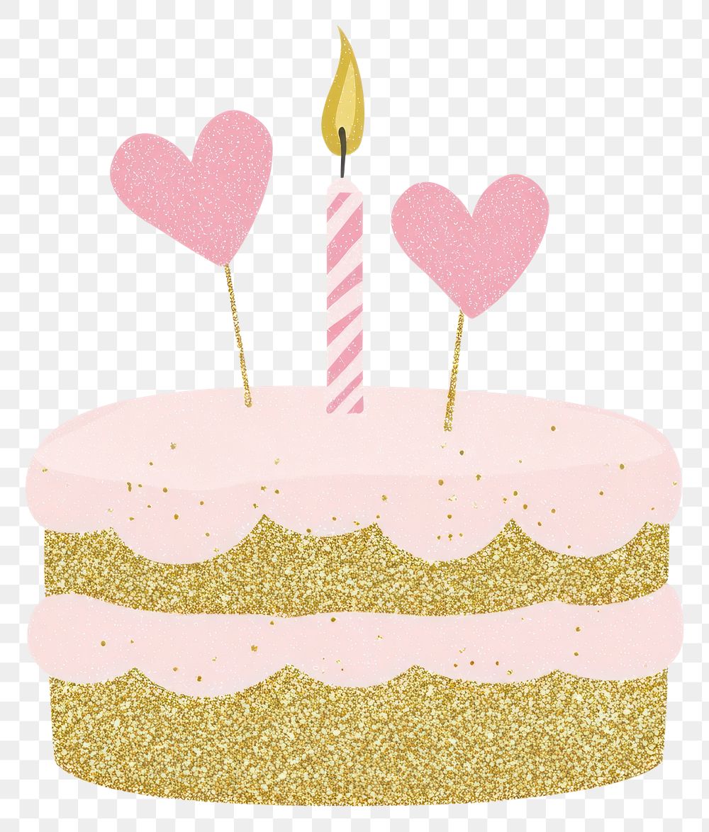 PNG A pink and gold glitter birthday cake with two candles illustration decorations design.