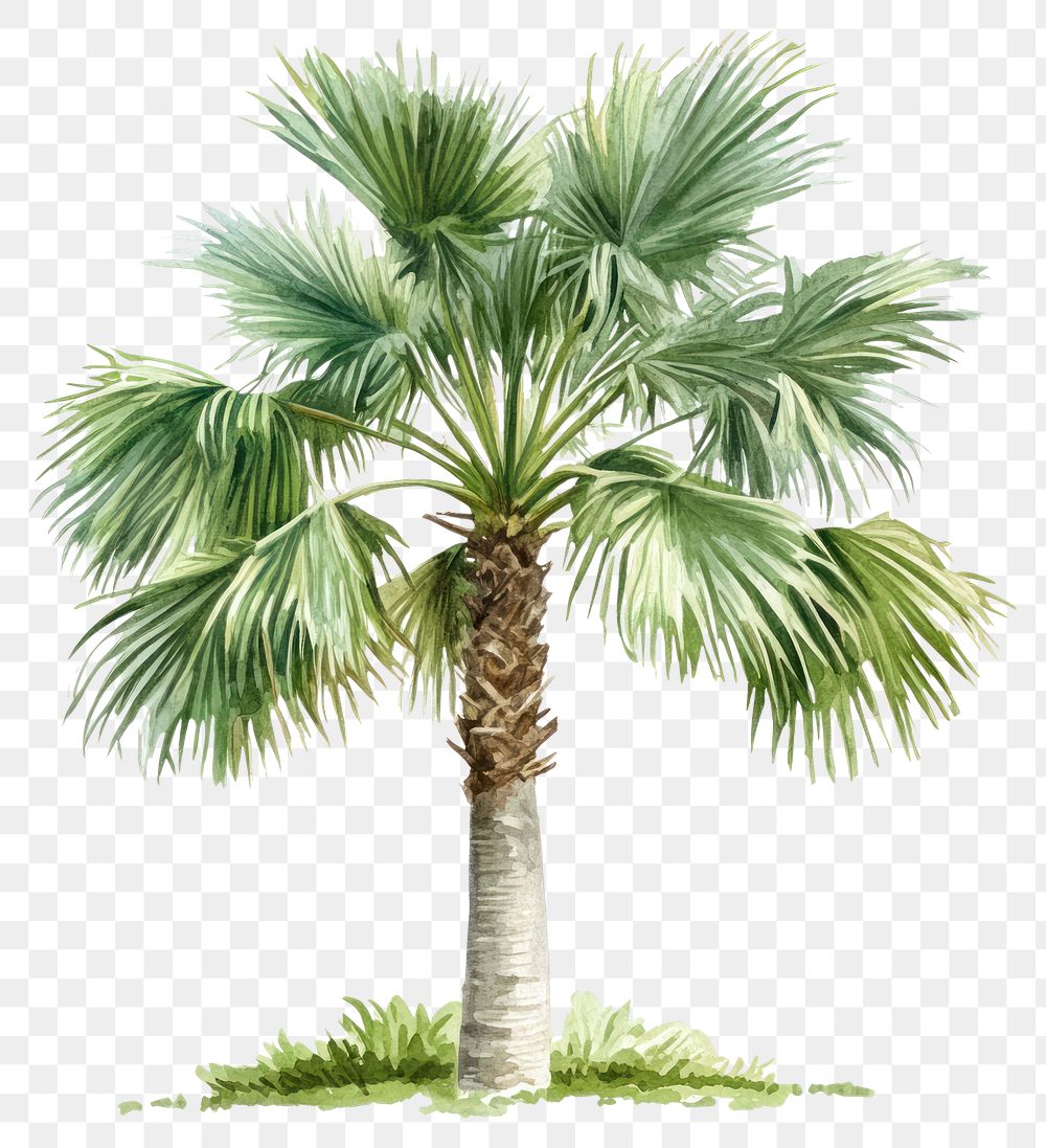 PNG Trachycarpus Fortunei palm tree illustration watercolor plant.