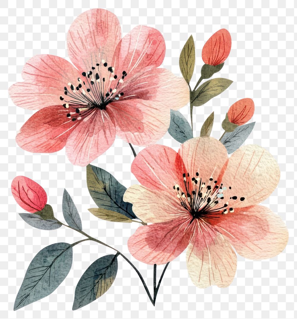 PNG Japanese flowers watercolor blossoms art.