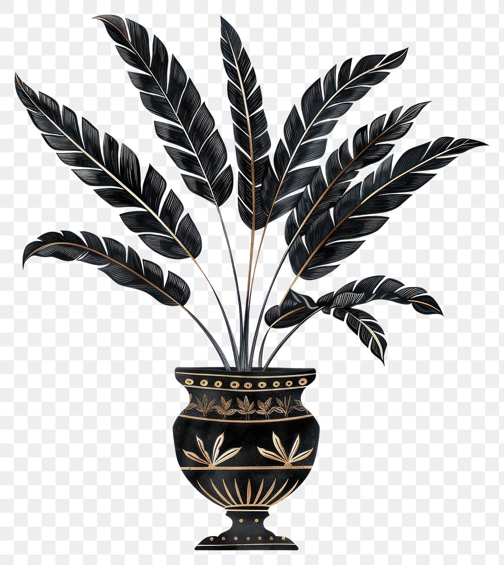 PNG Black minimal potted plant arecaceae blossom pottery.