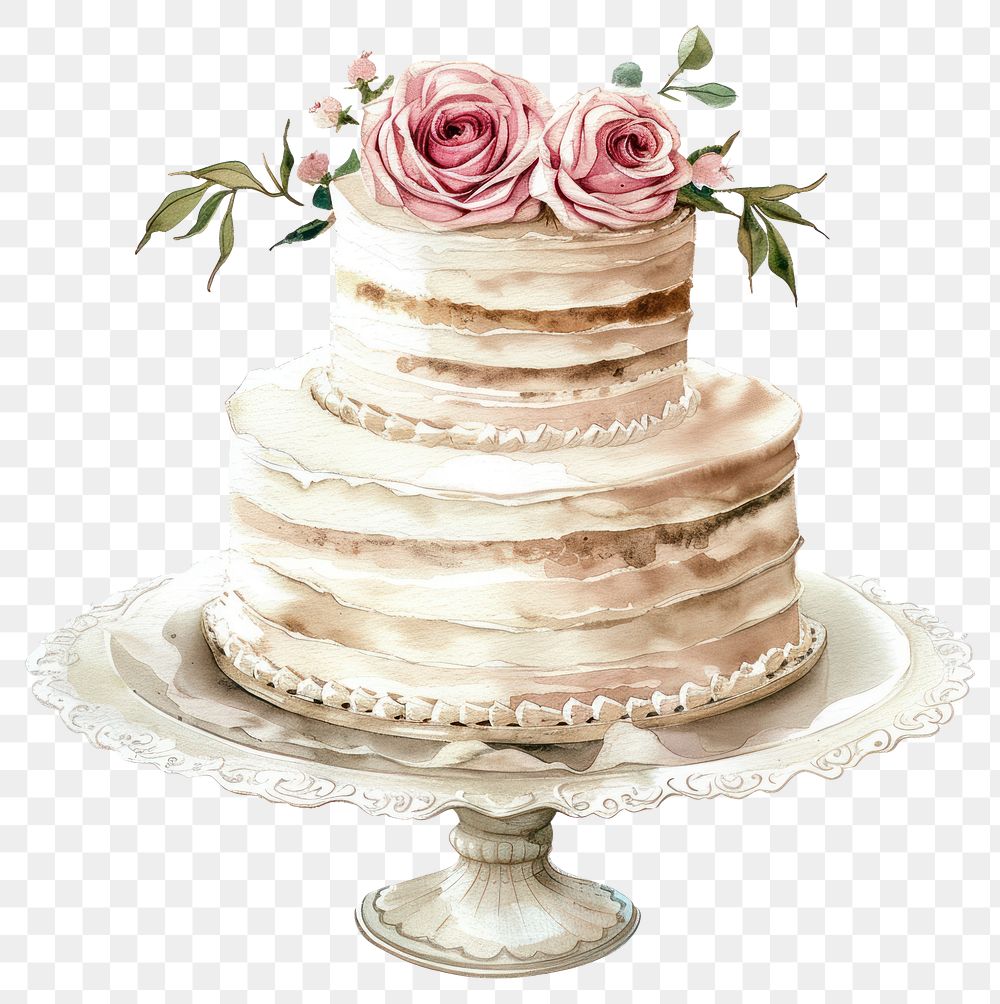 PNG Wedding cake illustration watercolor roses.