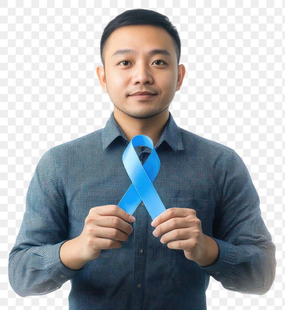 PNG Real asian man ribbon health cancer.