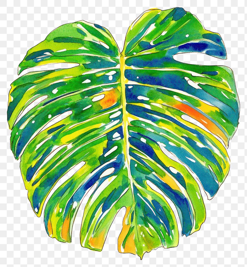 PNG Monstera leaf illustration watercolor colors.