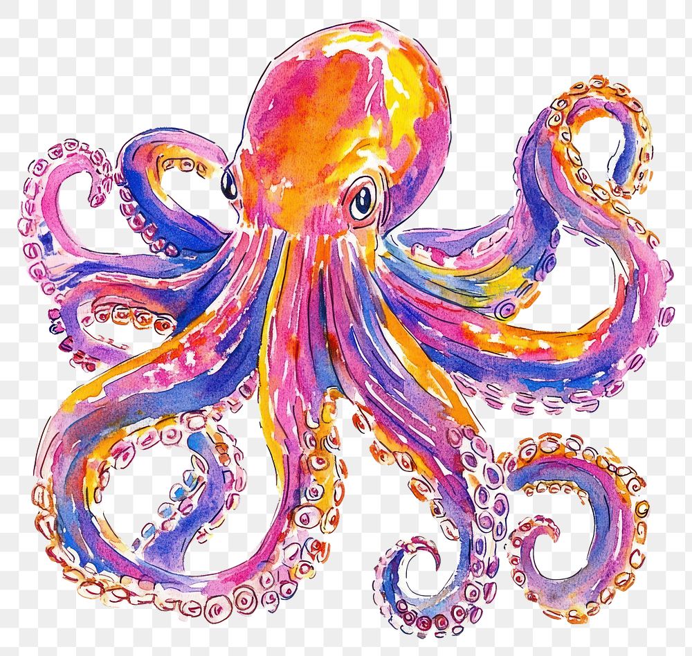 PNG Octopus octopus illustration watercolor.