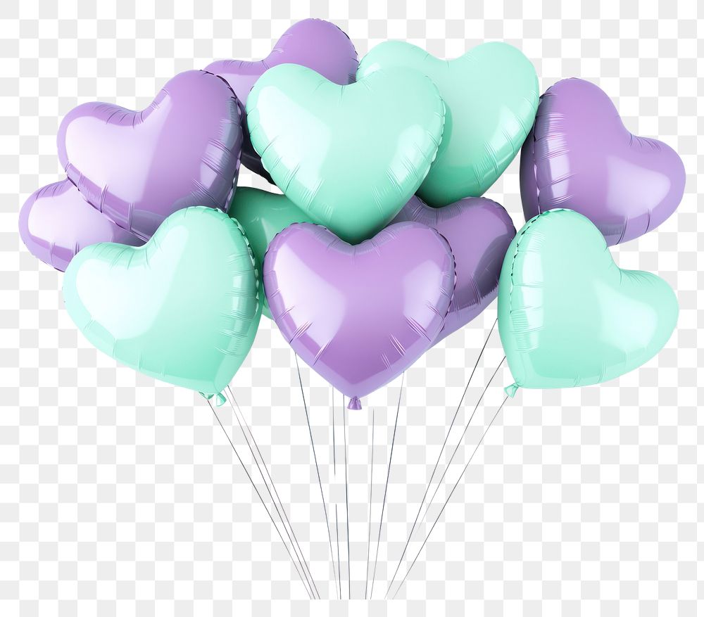 PNG 3D heart-shaped balloons pastel purple colors.