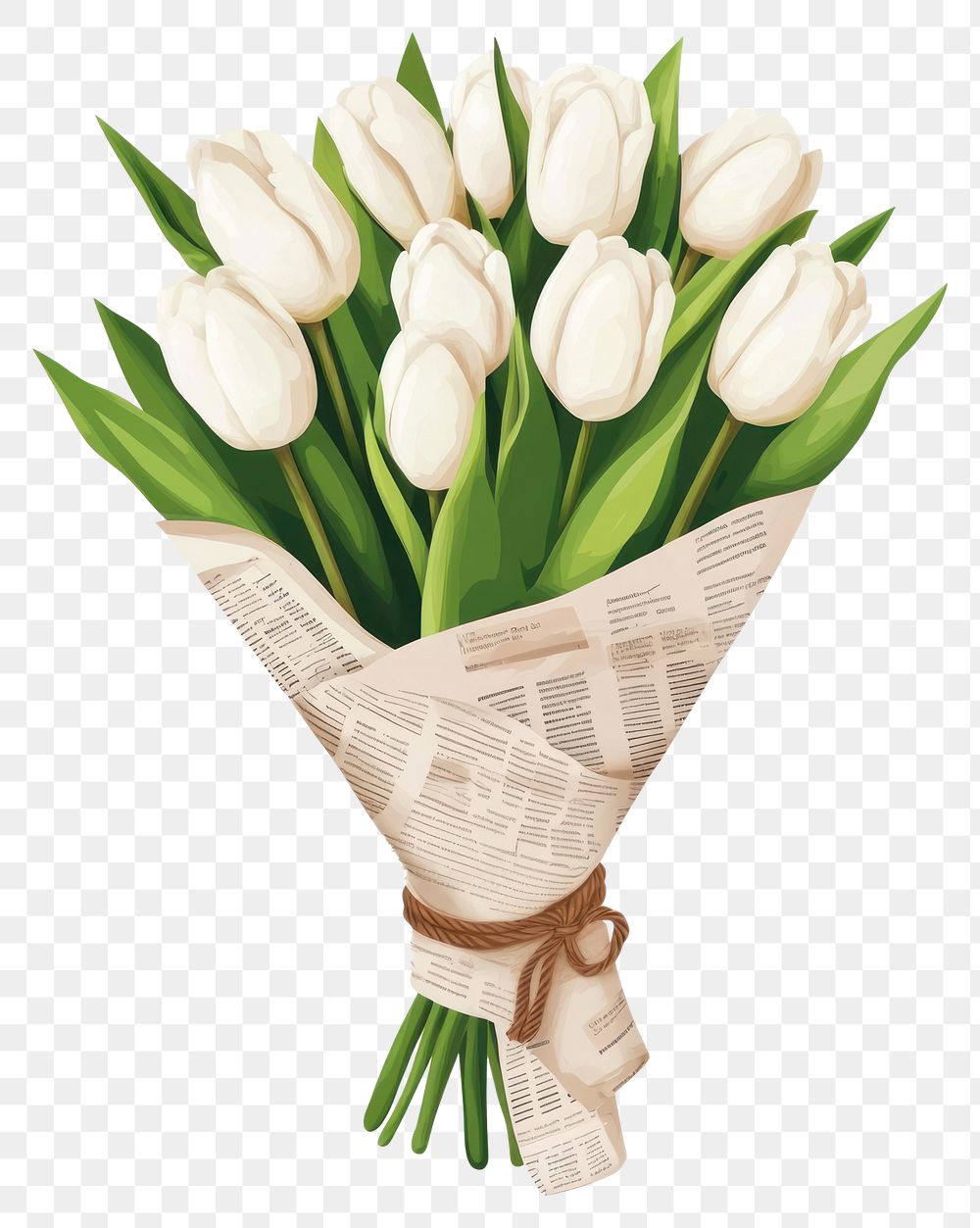 PNG White tulips bouquet flowers illustration newspaper.