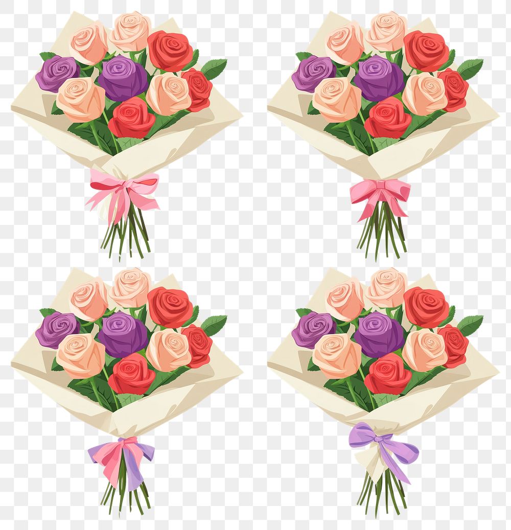 PNG Roses wrapped in paper and ribbon illustration arrangement graphics.