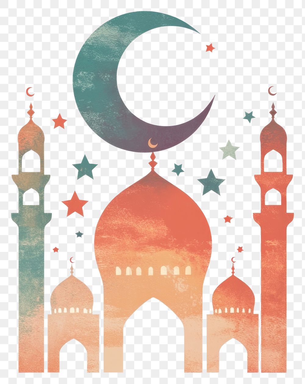 PNG Flat illustration of Ramadan mosque architecture silhouette.