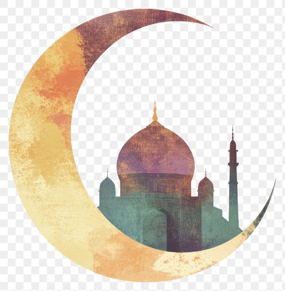 PNG Flat illustration of Ramadan moon architecture silhouette.