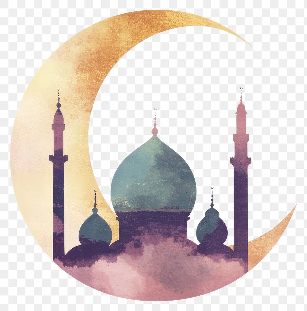 PNG Flat illustration of Ramadan moon architecture silhouette.