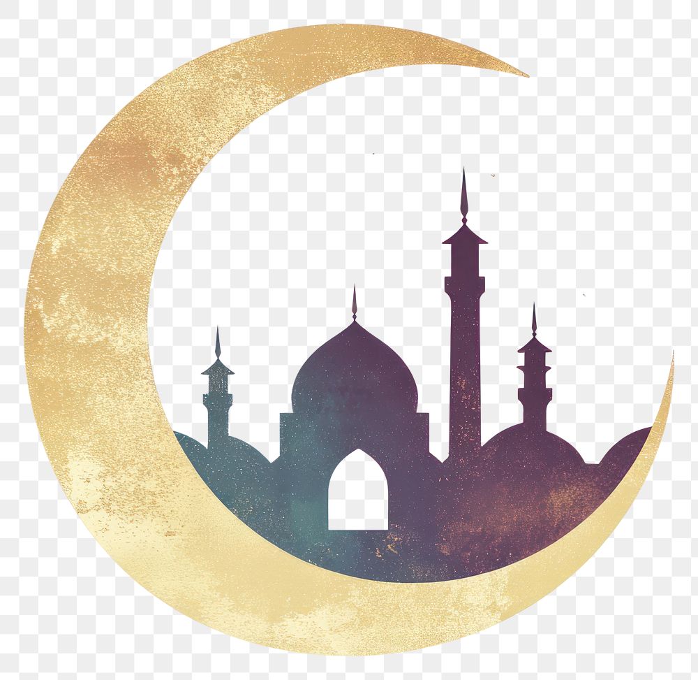 PNG Flat illustration of Ramadan moon architecture silhouette.