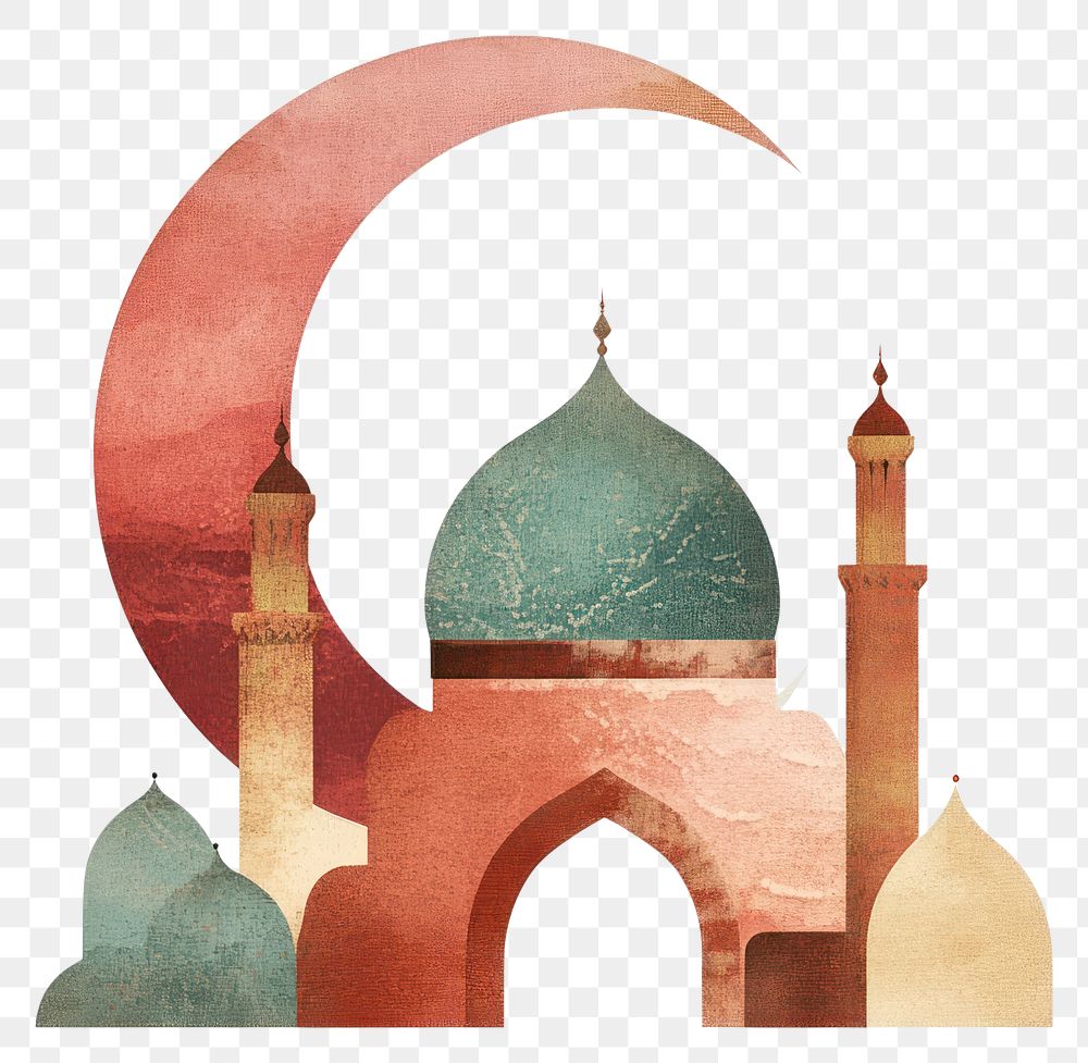 PNG Flat illustration of Ramadan architecture crescent mosque.