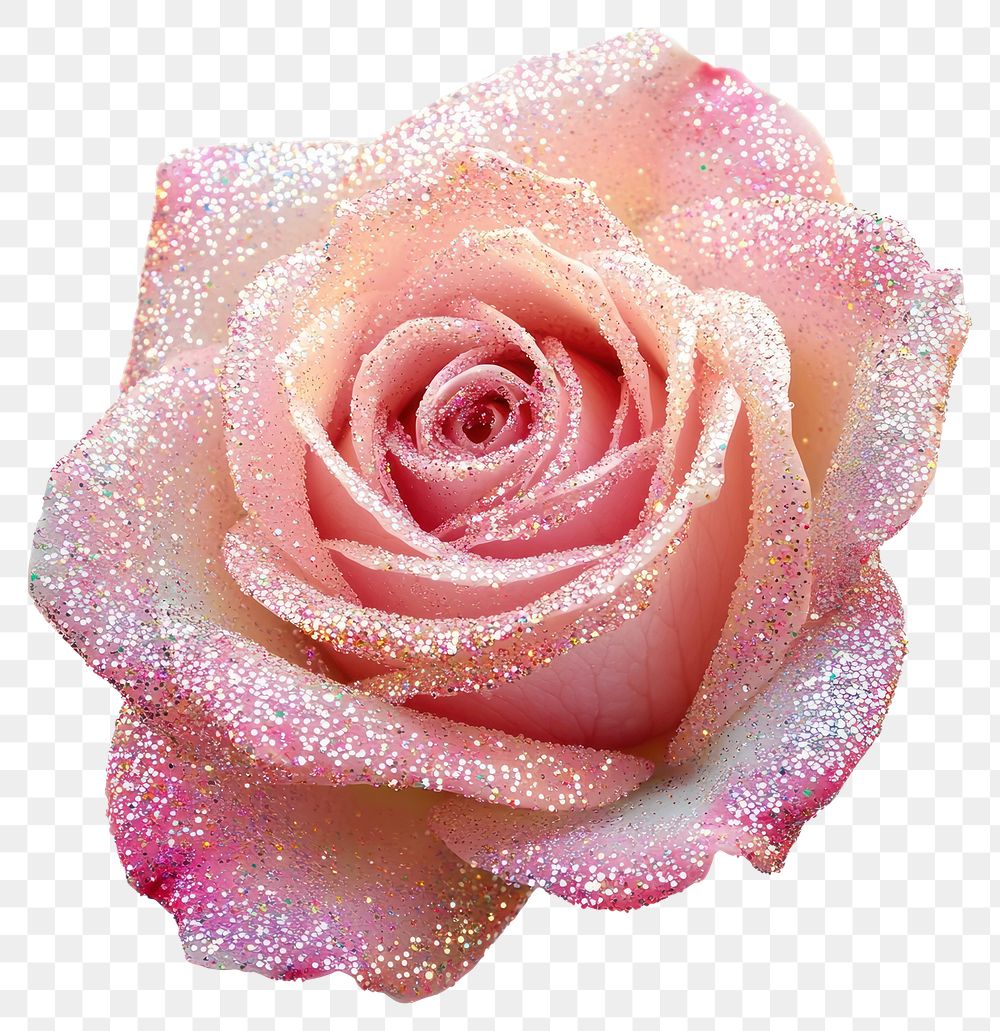 PNG Pink rose with glitter petals flower decoration.