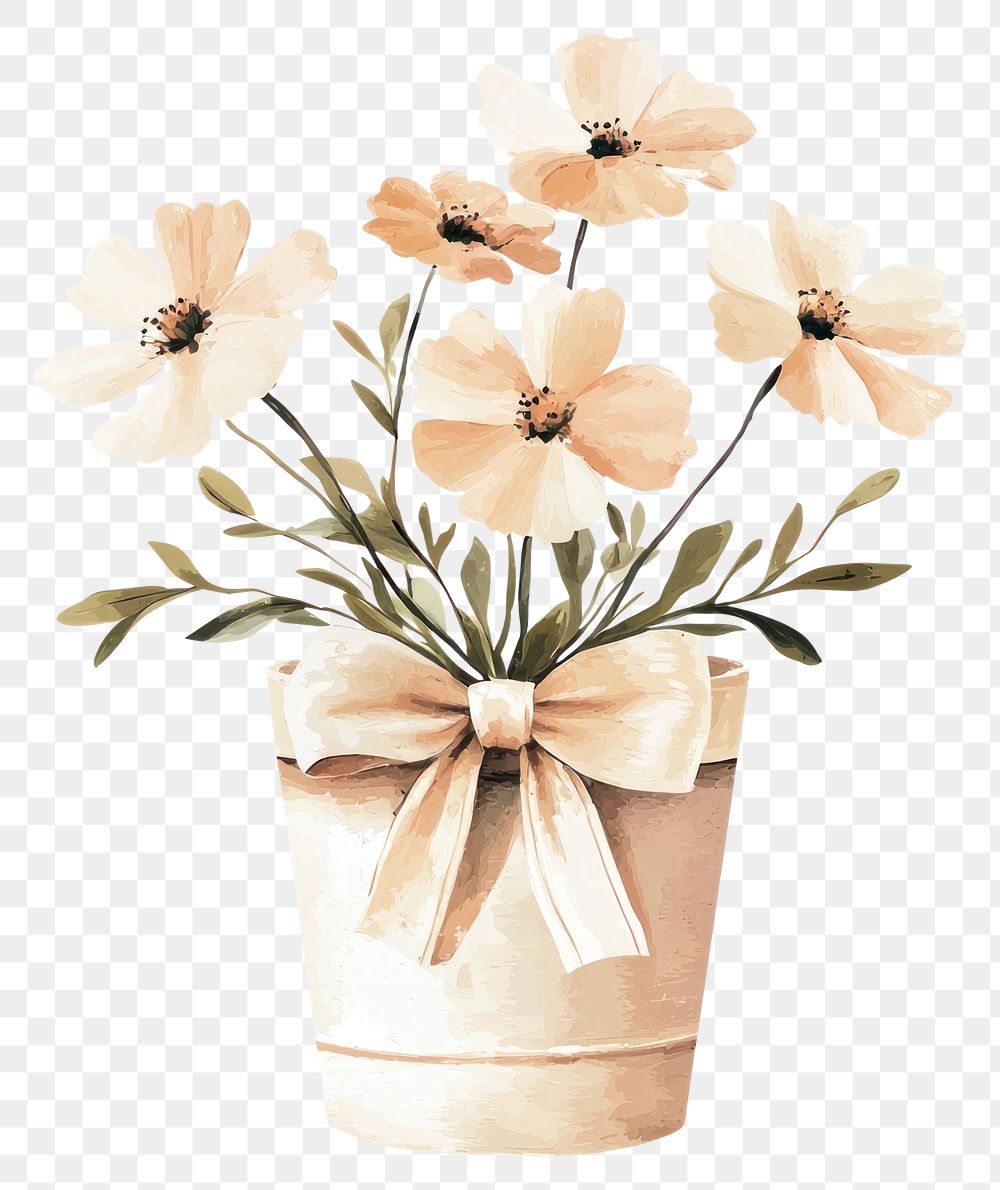 PNG Vintage coquette flower pot flowers illustration art.