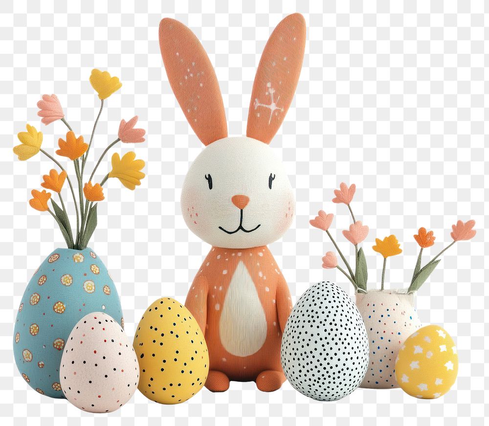 PNG Easter bunny and easter eggs celebration decorative decoration.