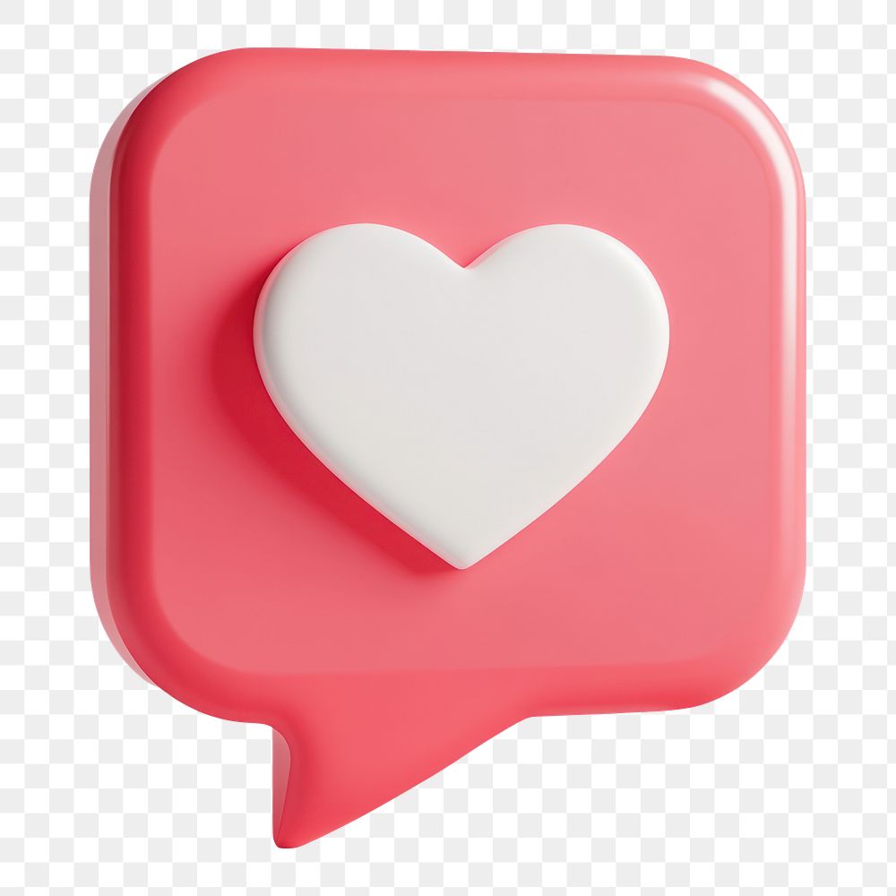 PNG 3d square speech bubble heart symbol pink.