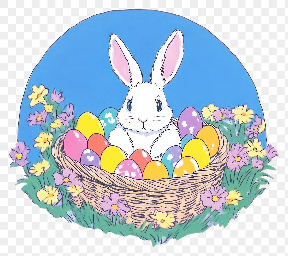 PNG Rabbit easter in suit basket eggs illustration.