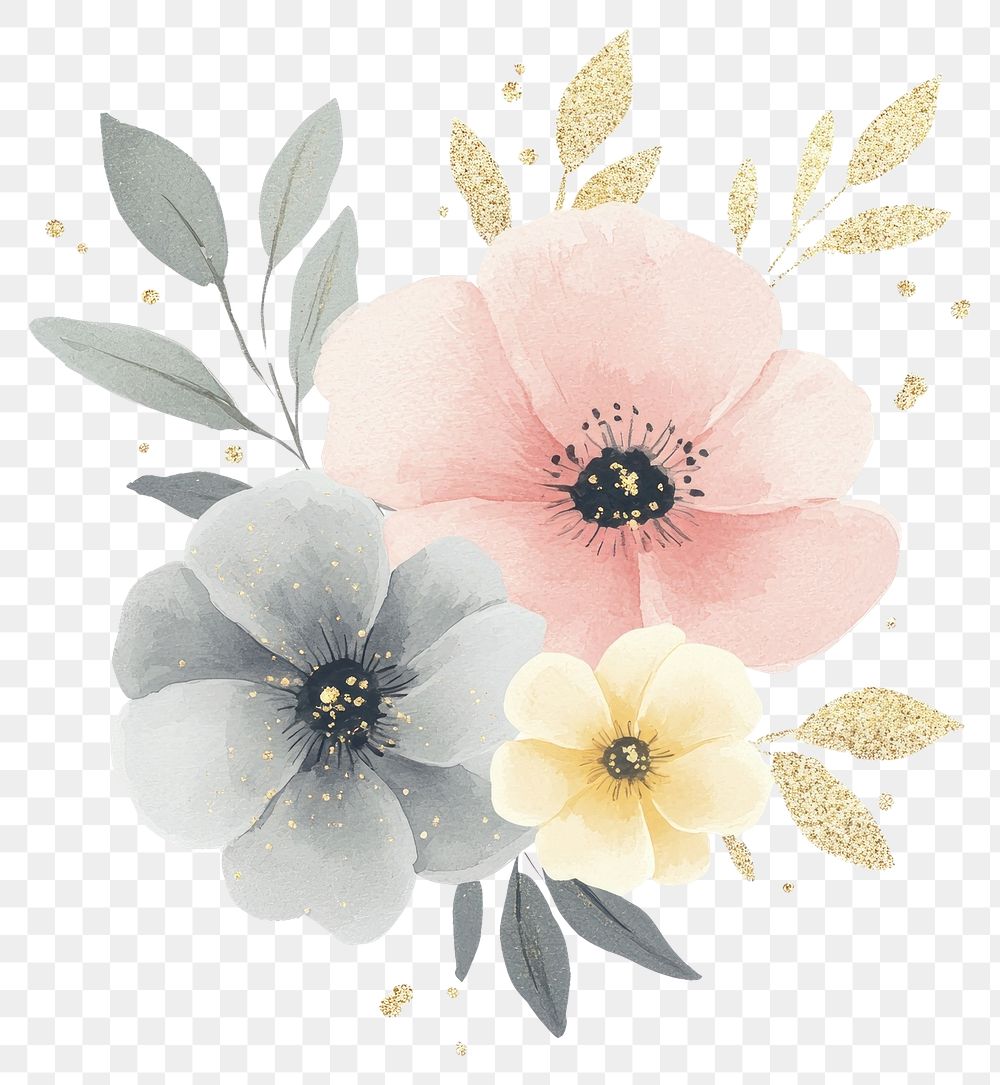 PNG Watercolor pastel wildflower bouquet flowers illustration colors.