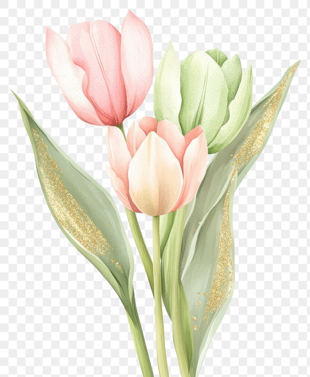 PNG Watercolor pastel tulip bouquet illustration flowers art.