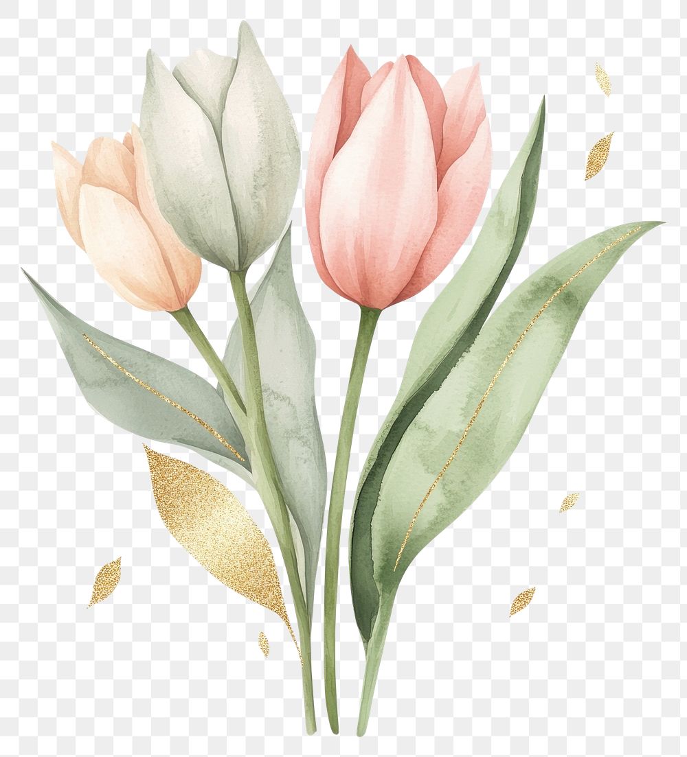 PNG Watercolor pastel tulip bouquet illustration flowers art.