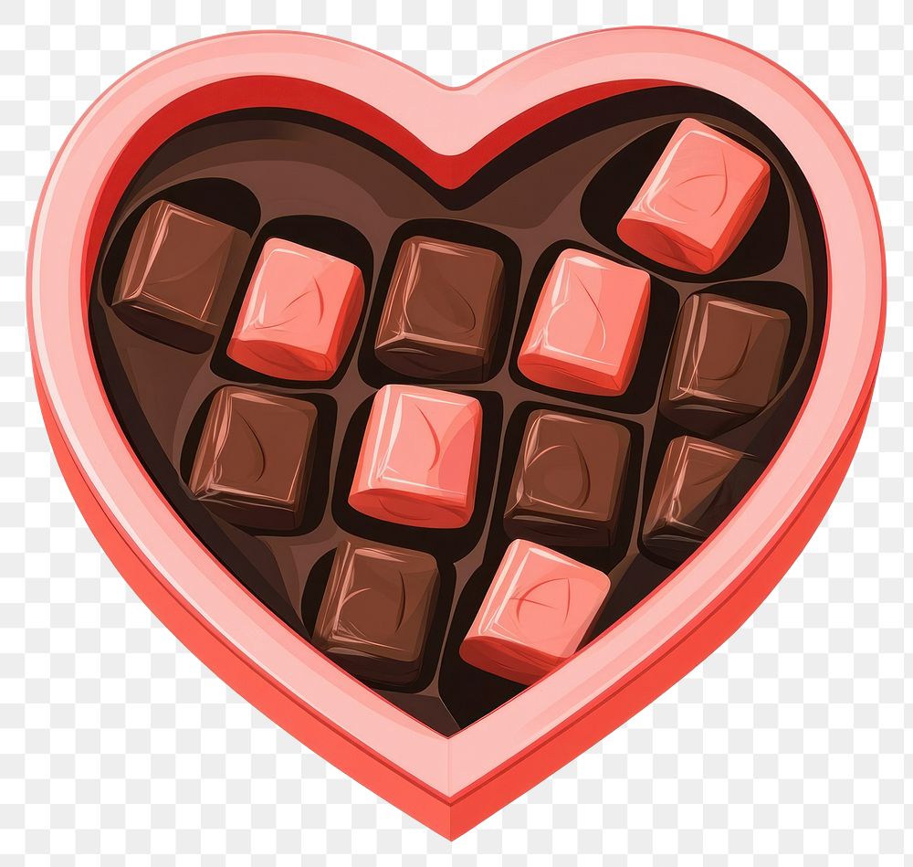 PNG Chocolate cubes in box heart sweets confectionery.