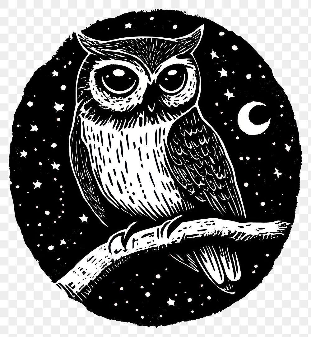 PNG Owl night black white.