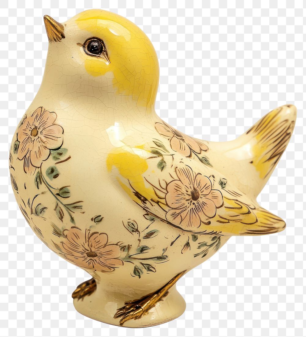 PNG Animal figurine - bird vintage ceramic yellow.