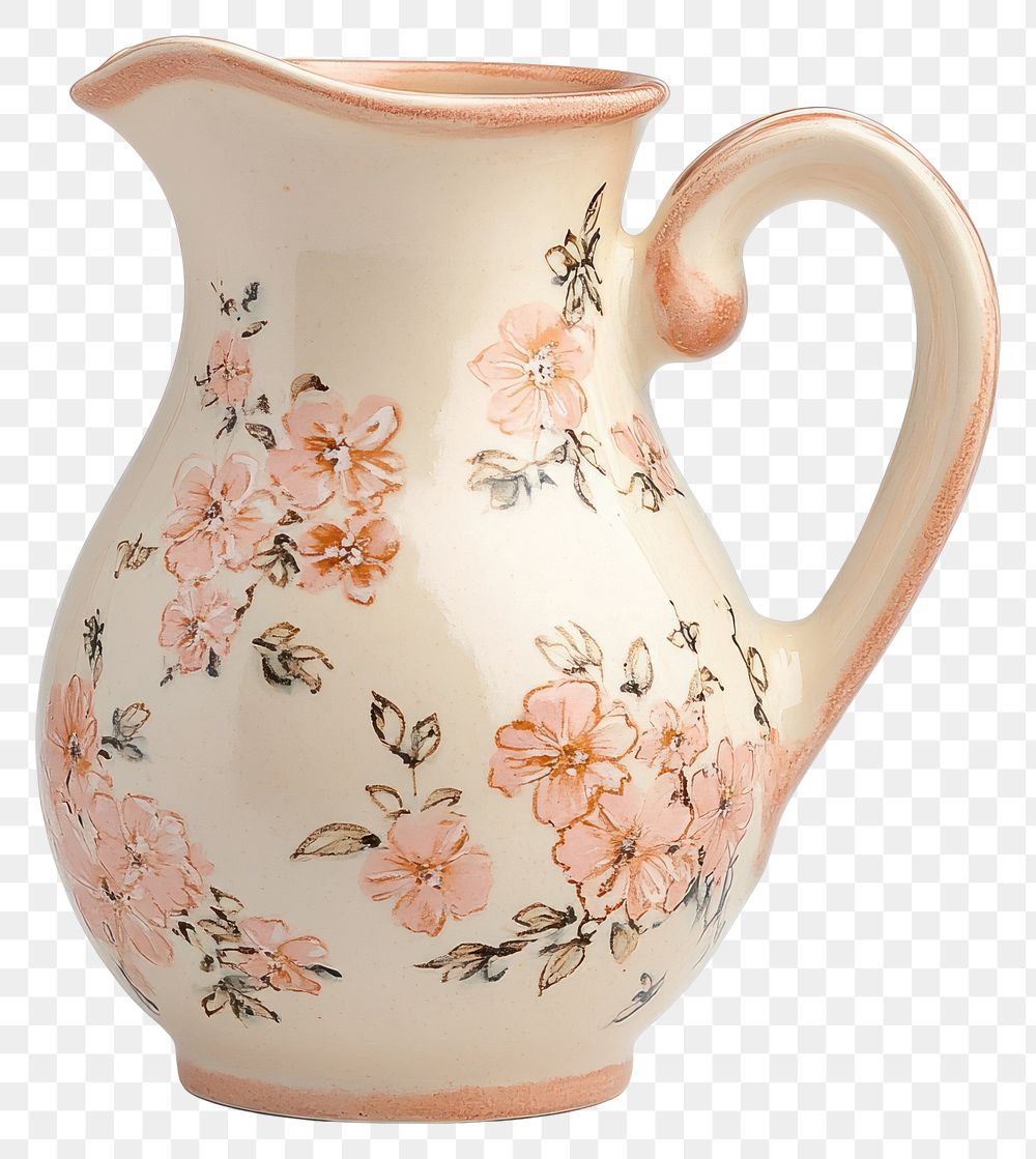 PNG Cream pitcher antique ceramic vintage.