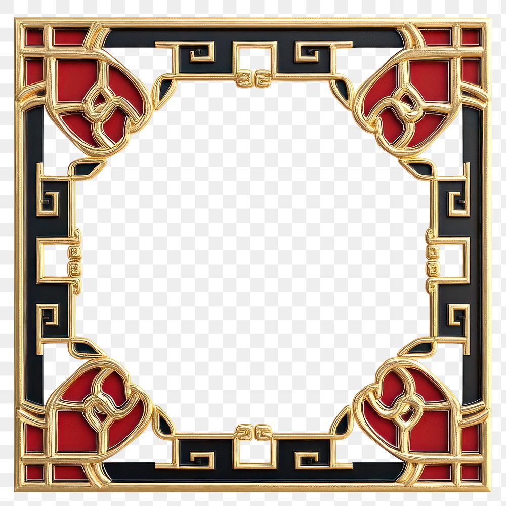 PNG Gold square chinese frame black style red.