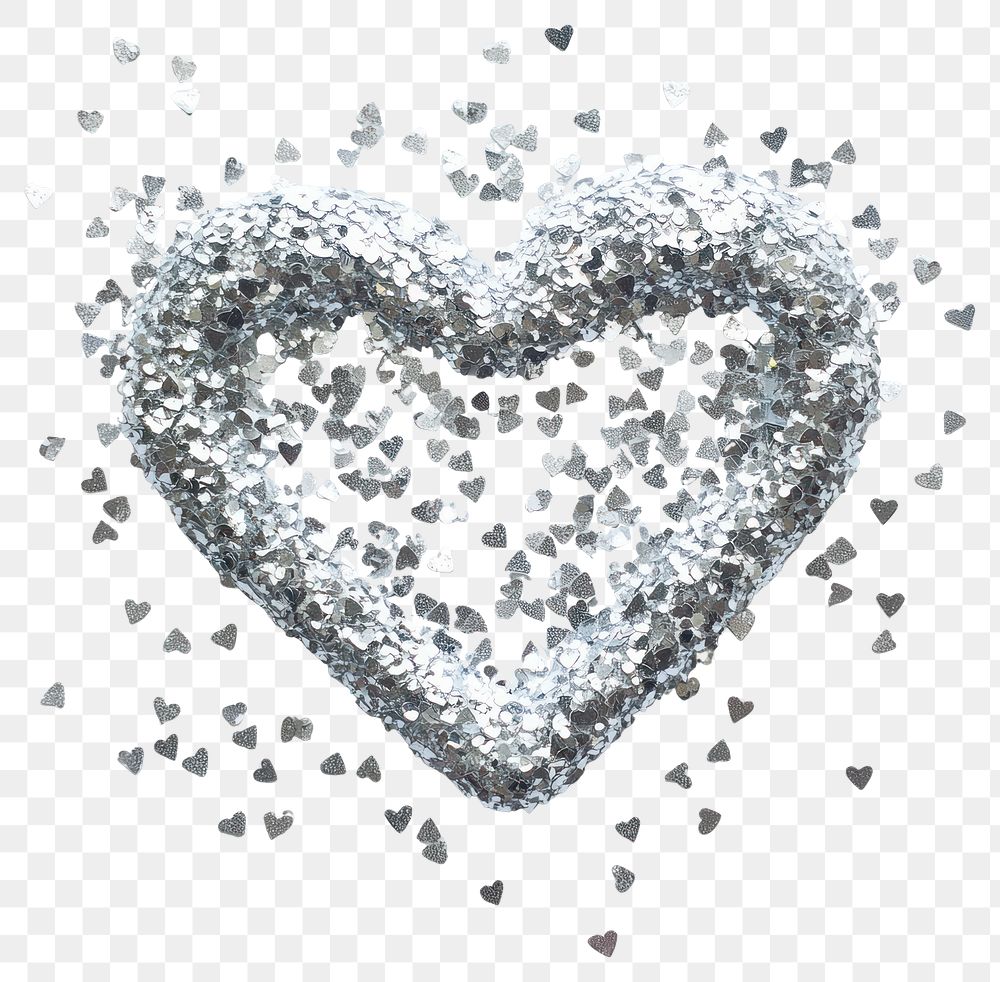 PNG Heart-shaped silver glitter design accessories decoration.