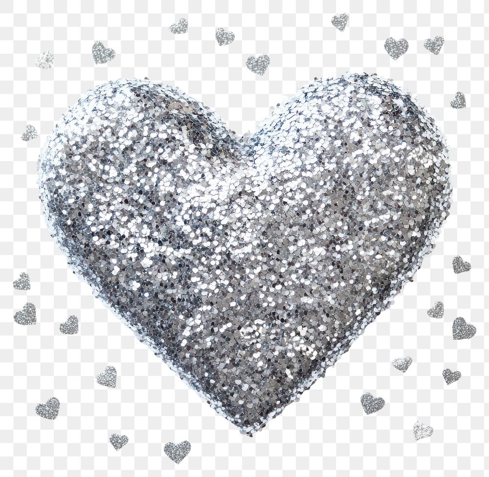 PNG Heart-shaped silver glitter accessories valentine's decoration.