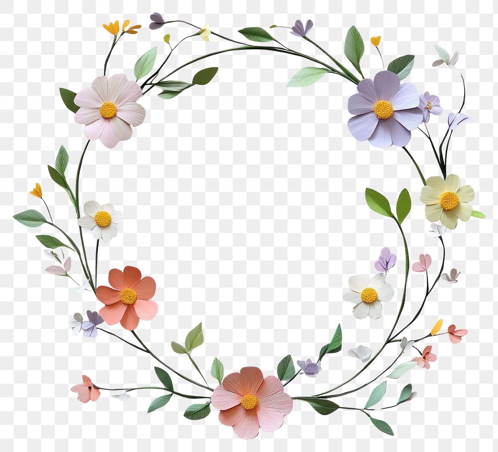 PNG Simple acryliccolor wildflowers wreath pastel colors.