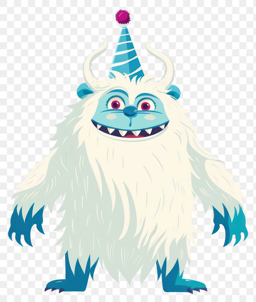 PNG Yeti wearing party hat illustration white yeti.