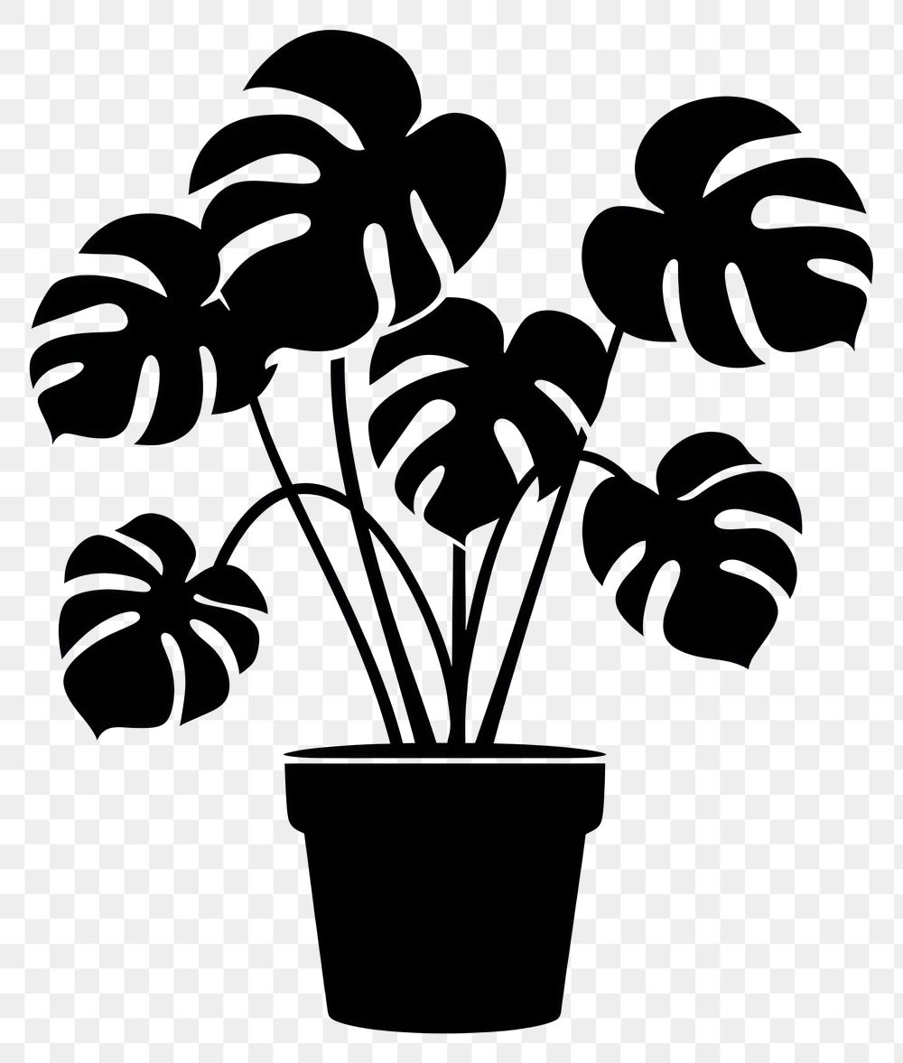 PNG Potted plant with monstera silhouette potted black.