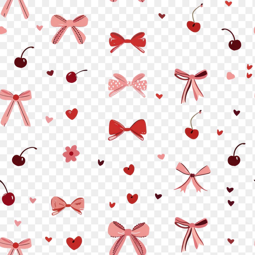 PNG Pink and red Coquette Bows with flower pattern background cherry.