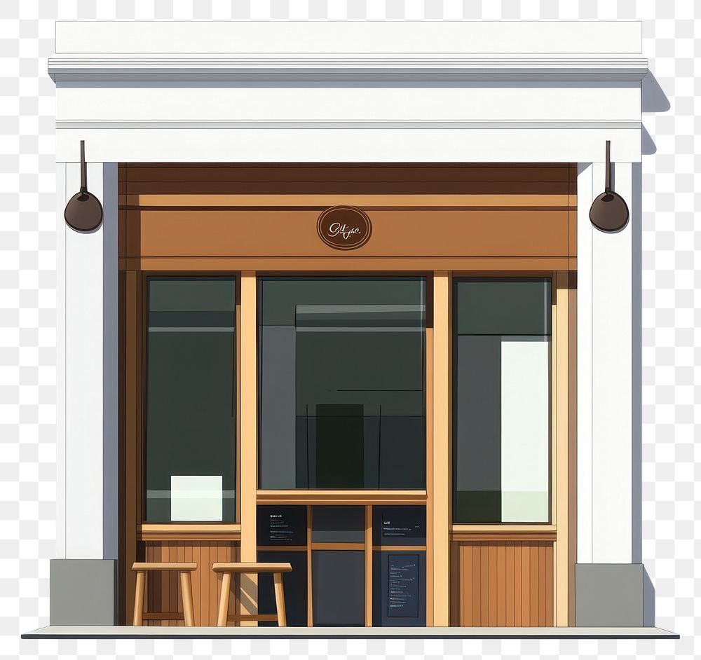 PNG Coffee shop front architecture minimalist storefront.