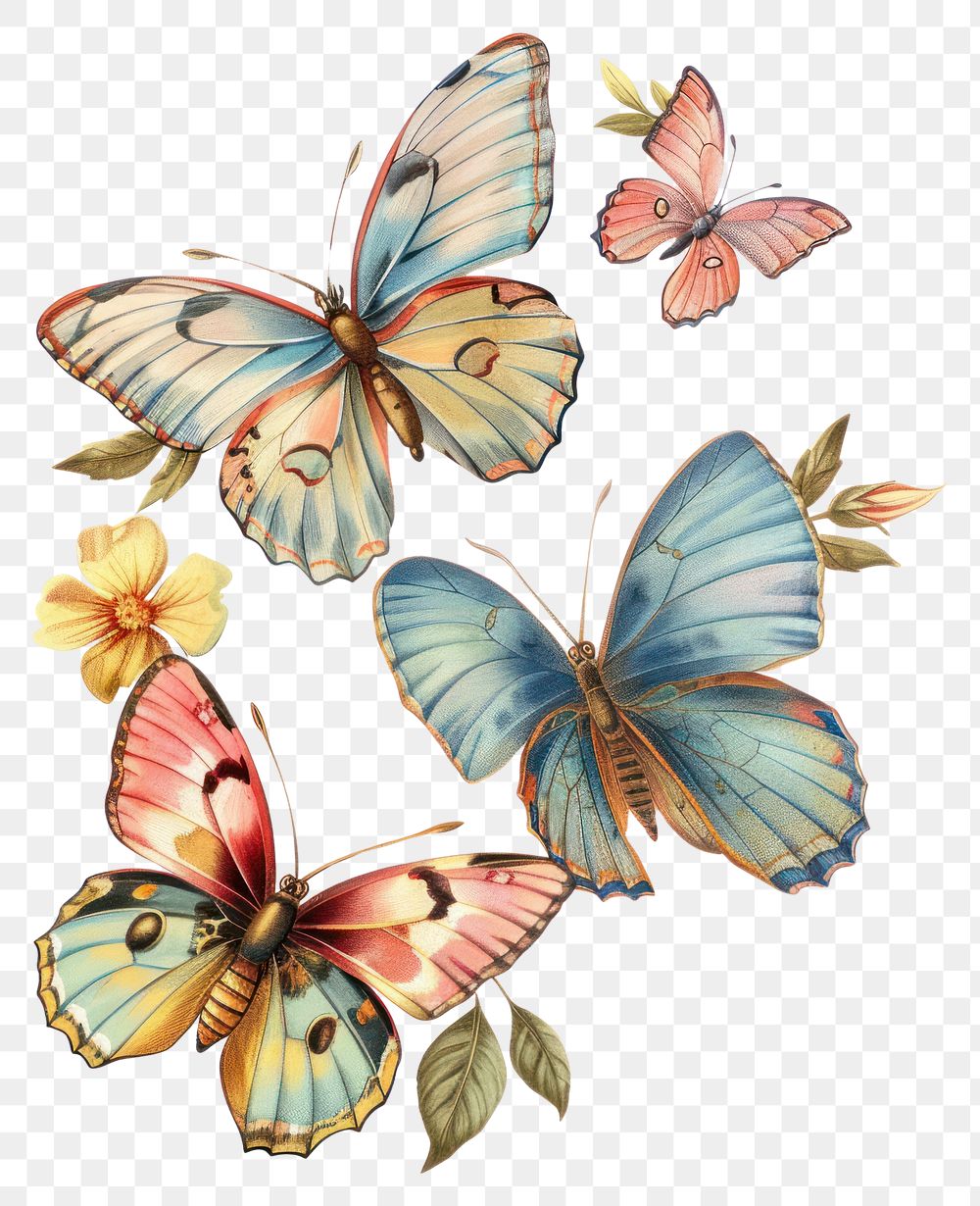 PNG Colorful butterfly collage cutout art illustration painting.