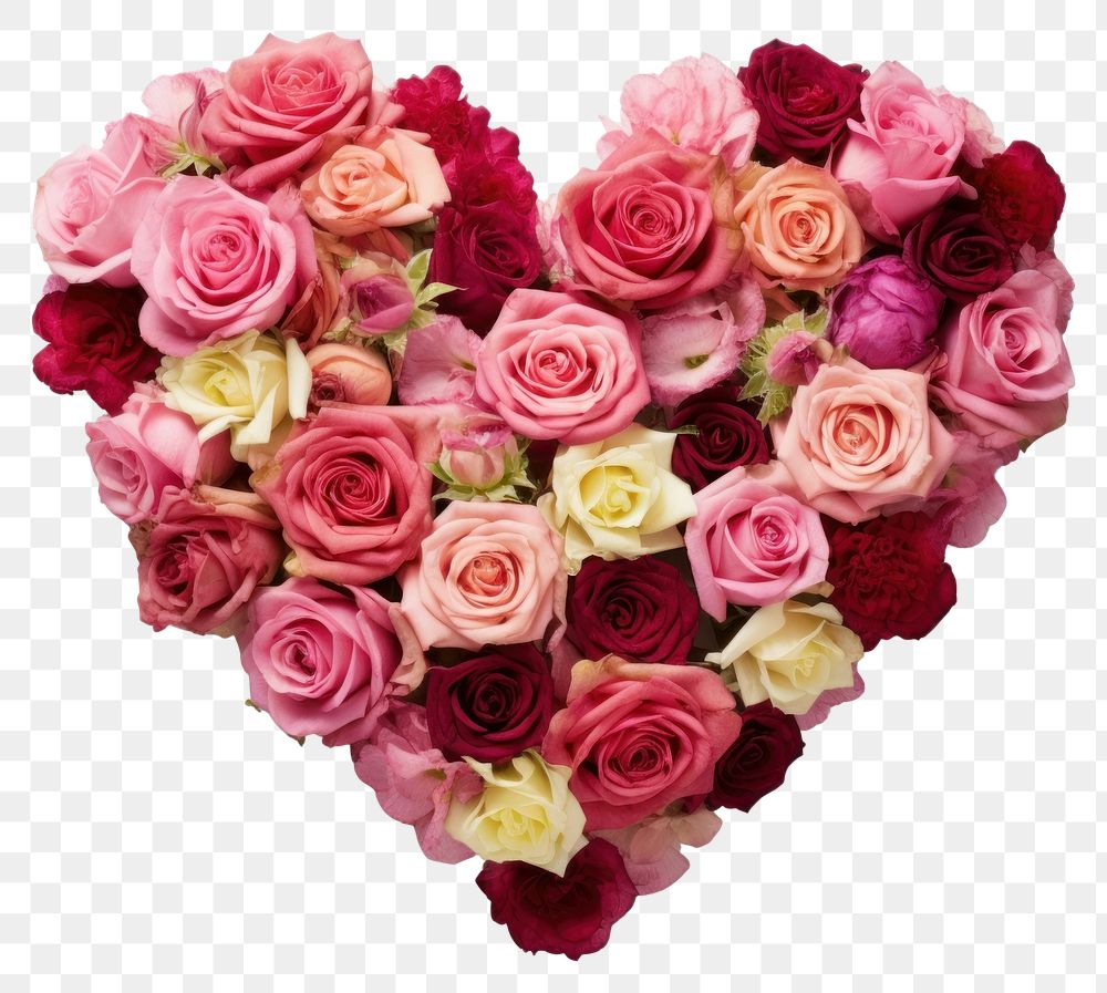 PNG Heart shape made of roses valentine's decoration flower.