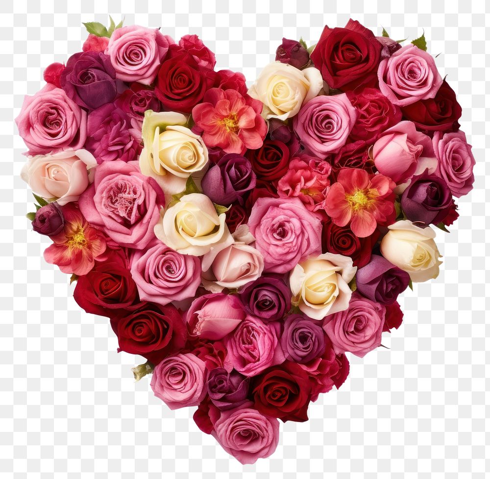 PNG Heart shape made of roses flowers valentine's decoration.