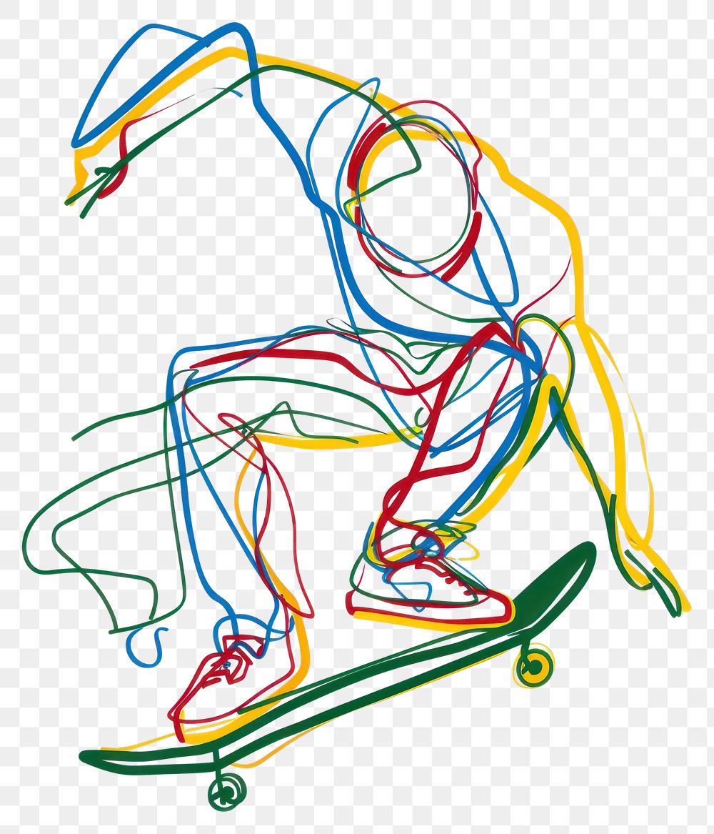 PNG Line drawing pro skater player art colorful design.