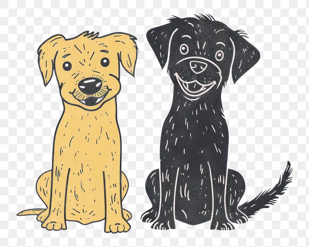 PNG Two dogs sitting side by side illustration drawing cute.